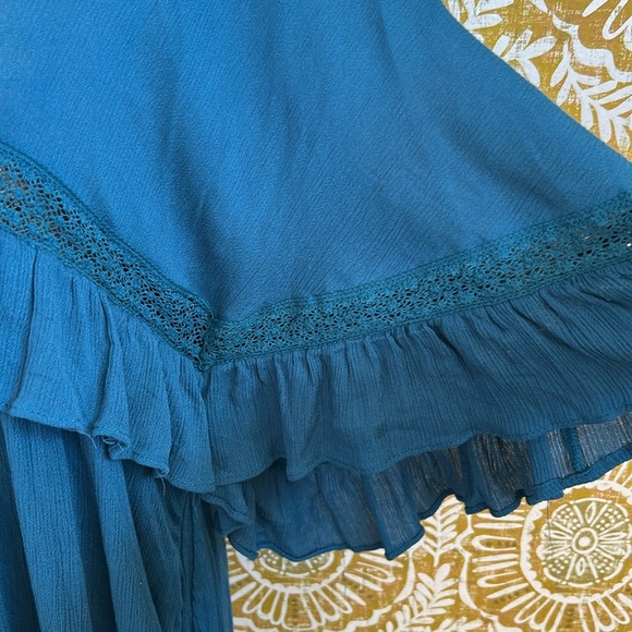 Free People Paradiso Boho Ruffle Lace V-Neck Maxi Dress in Lagoon Sz XS SOLD OUT - Picture 7 of 14